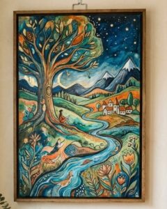 Night View Canvas, Hand Drawn